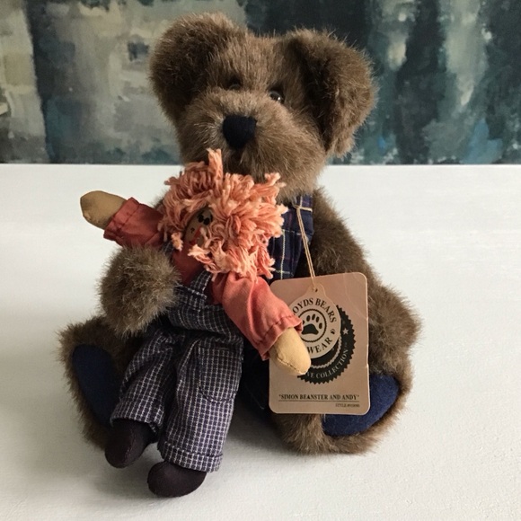 Adorable Boyds Bears Simon Beanster And Andy - Brown Plush Teddy with His Doll - Picture 12 of 13